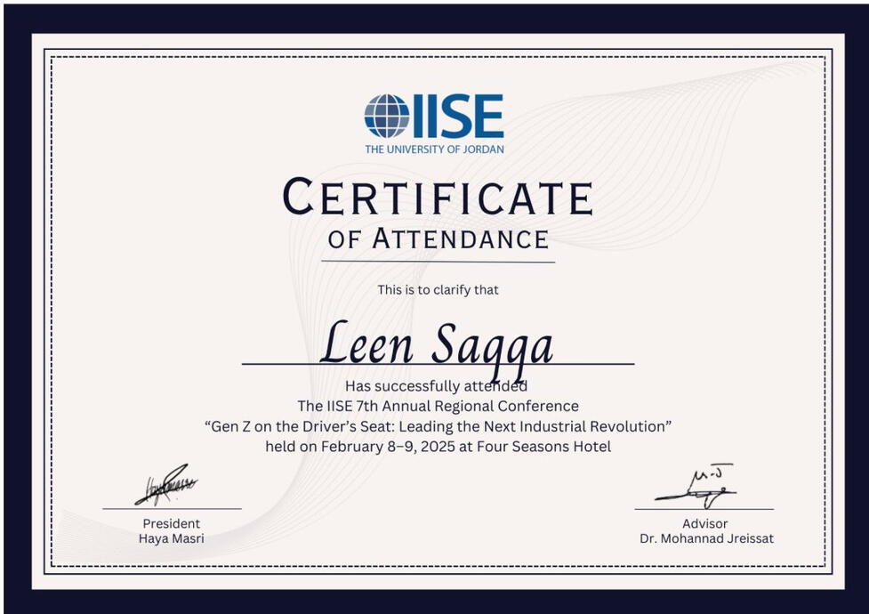 Certificate of attending The IISE 7th Annual Regional Conference from IISE.